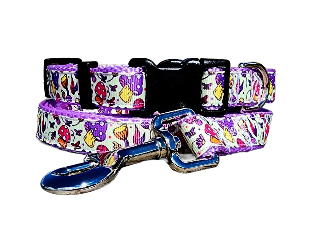 3/4" Purple Mushroom Dog Collar or Leash