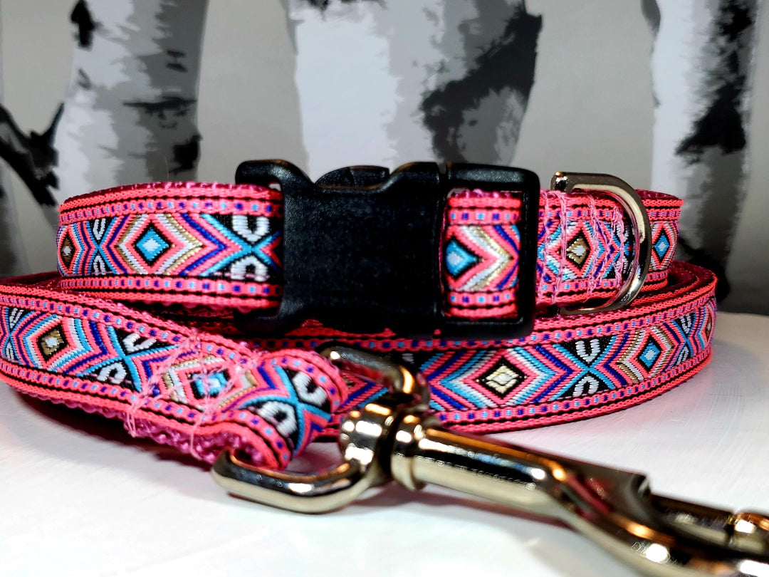 3/4" Pink Southwest Dog Collar, Leash, or Harness image 0