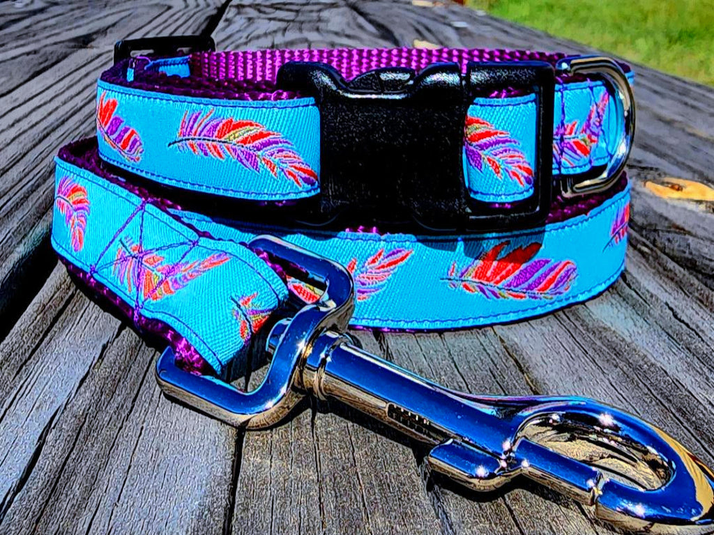 3/4" Southwest Feather Dog Collar, Leash, or Martingale image 0