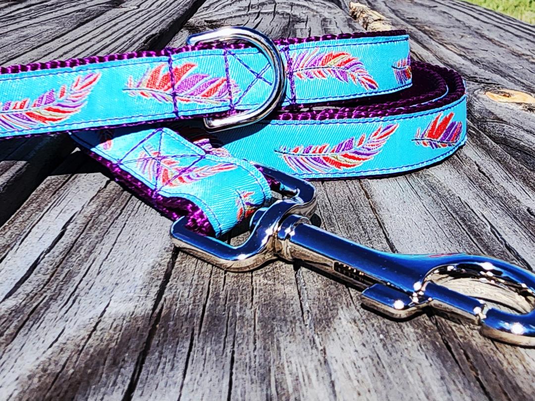 3/4" Southwest Feather Dog Collar, Leash, or Martingale image 1
