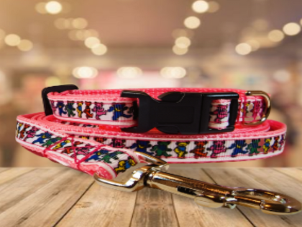 1/2" Pink Grateful Dead Dog Collar, Leash, or Harness image 0