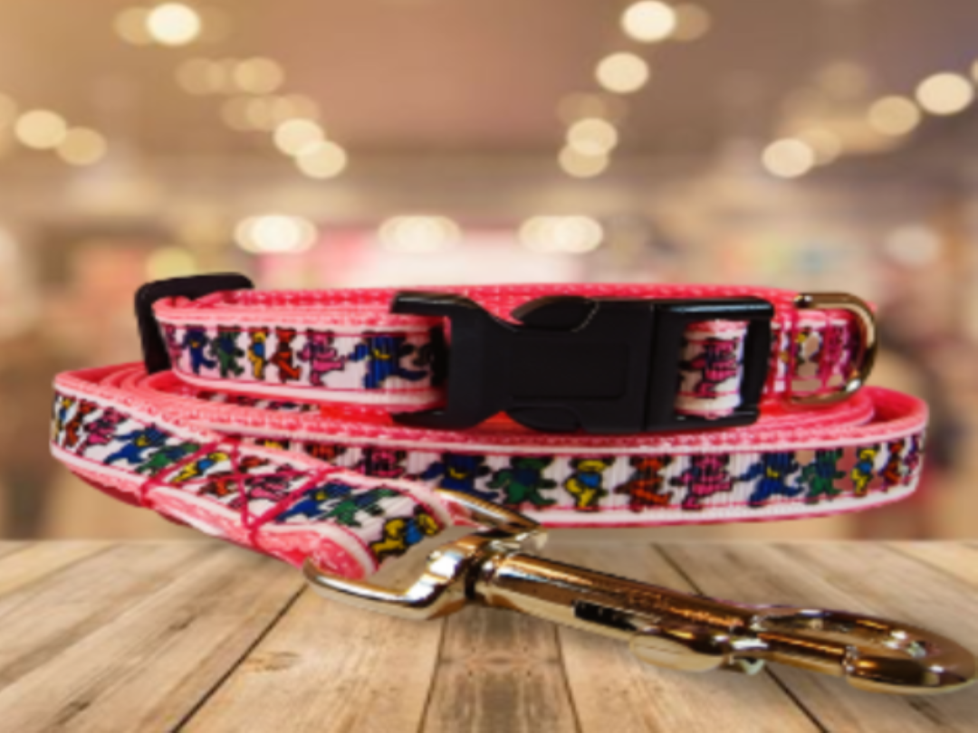 1/2" Pink Grateful Dead Dog Collar, Leash, or Harness image 0