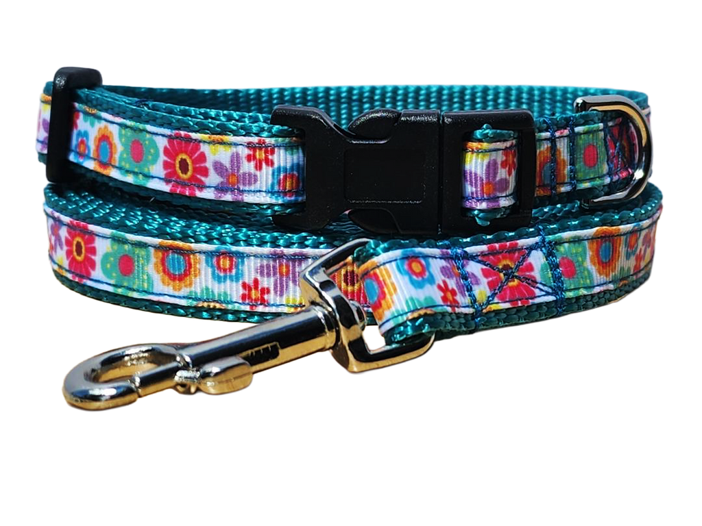 1/2" Teal Floral Dog Collar or Leash