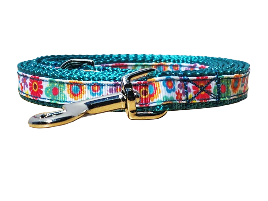 1/2" Teal Floral Dog Collar or Leash