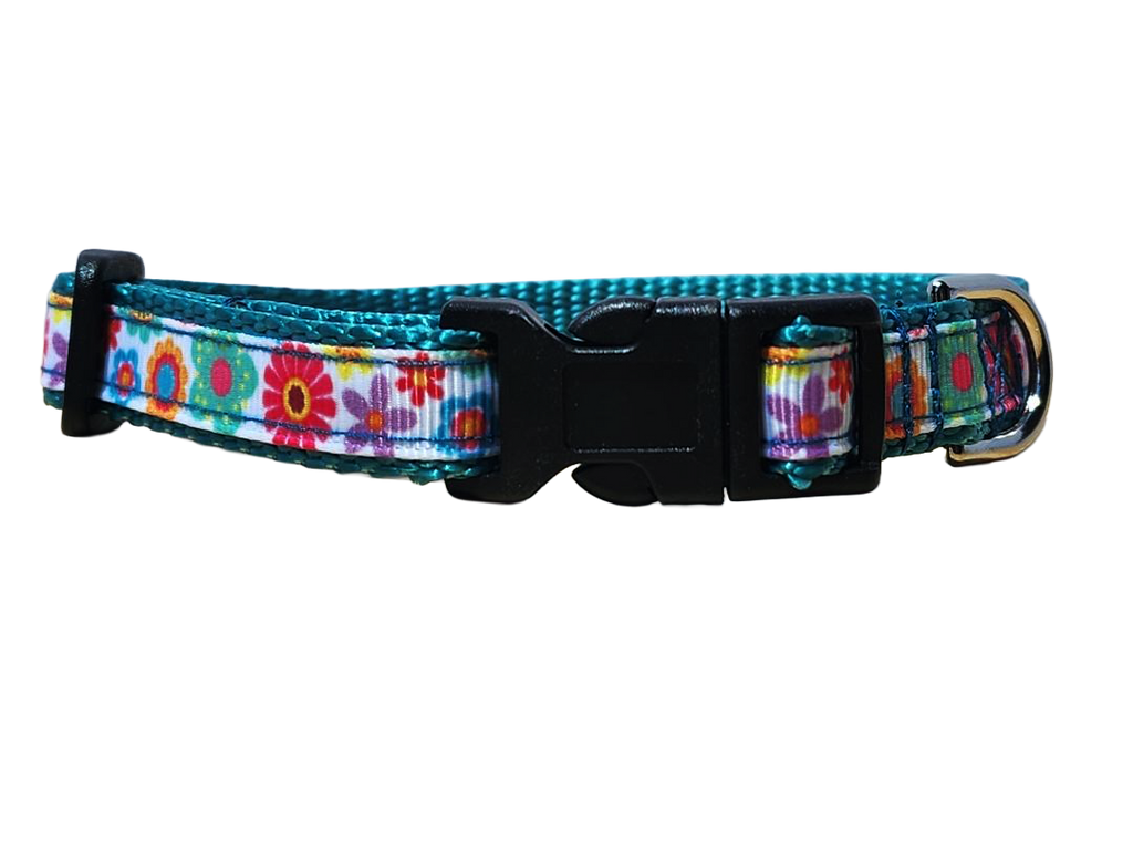 1/2" Teal Floral Dog Collar or Leash