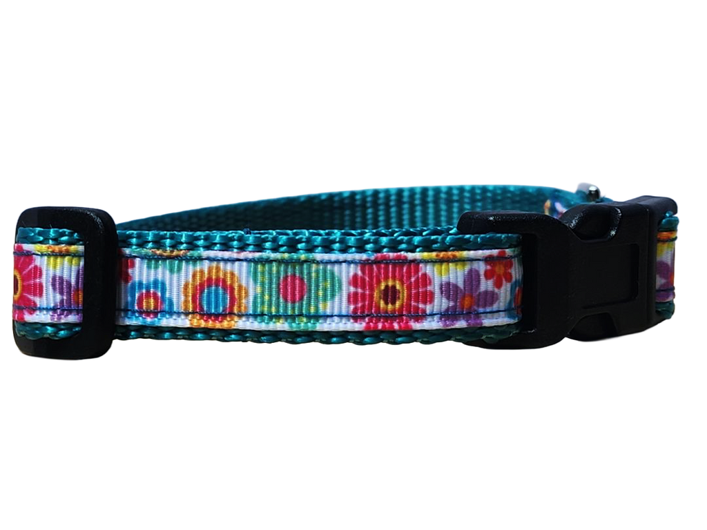 1/2" Teal Floral Dog Collar or Leash