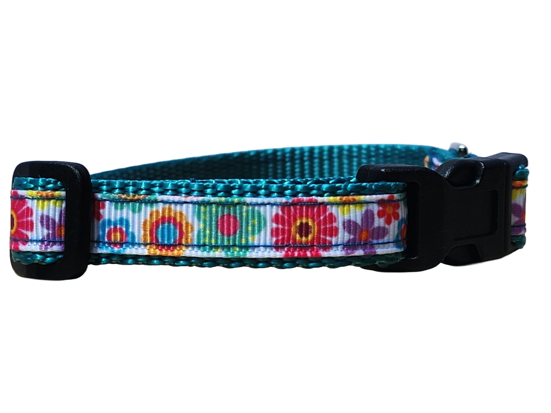 1/2" Teal Floral Dog Collar or Leash