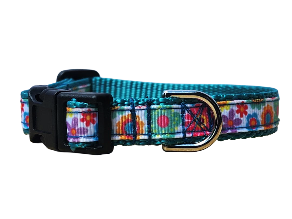1/2" Teal Floral Dog Collar or Leash