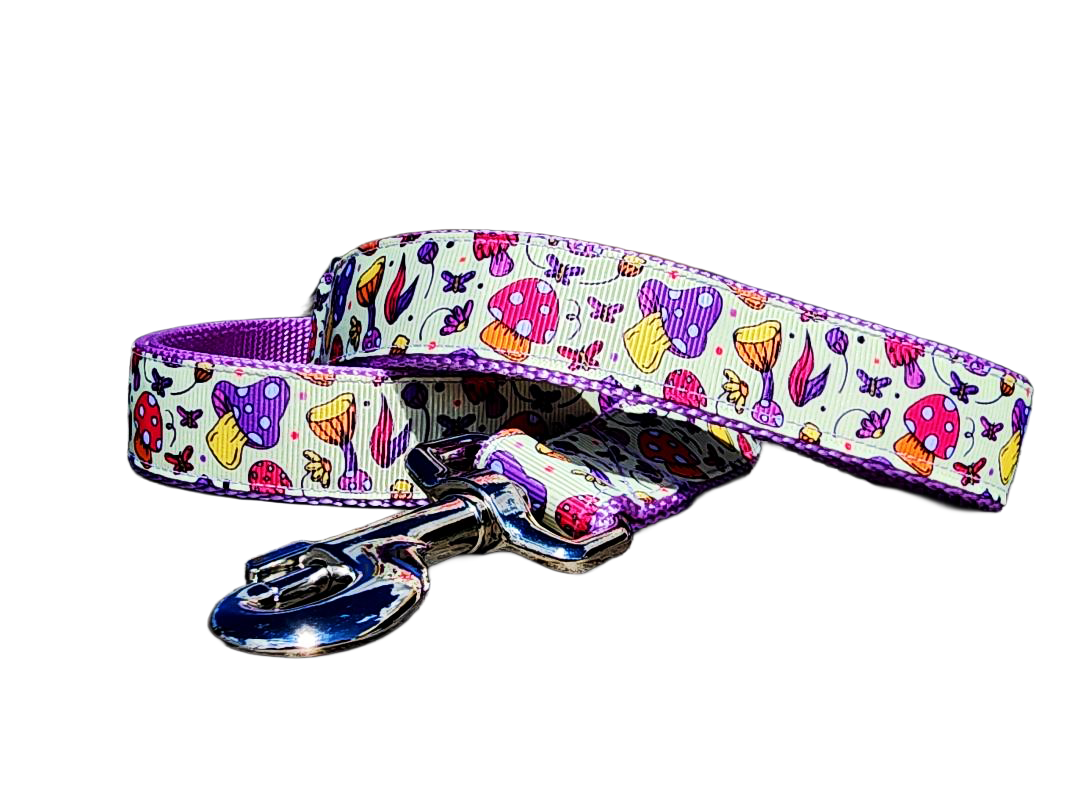 1" Purple Mushroom Dog Collar or Leash
