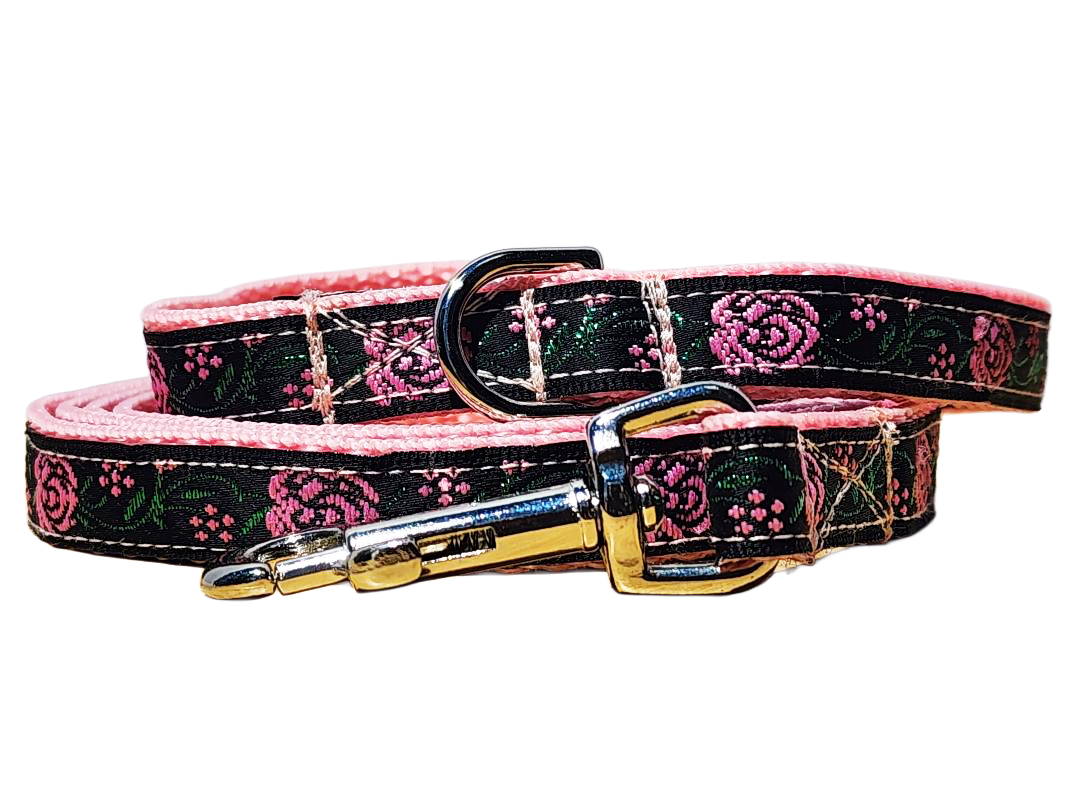 1/2" Pink Rose Dog Collar or Leash
