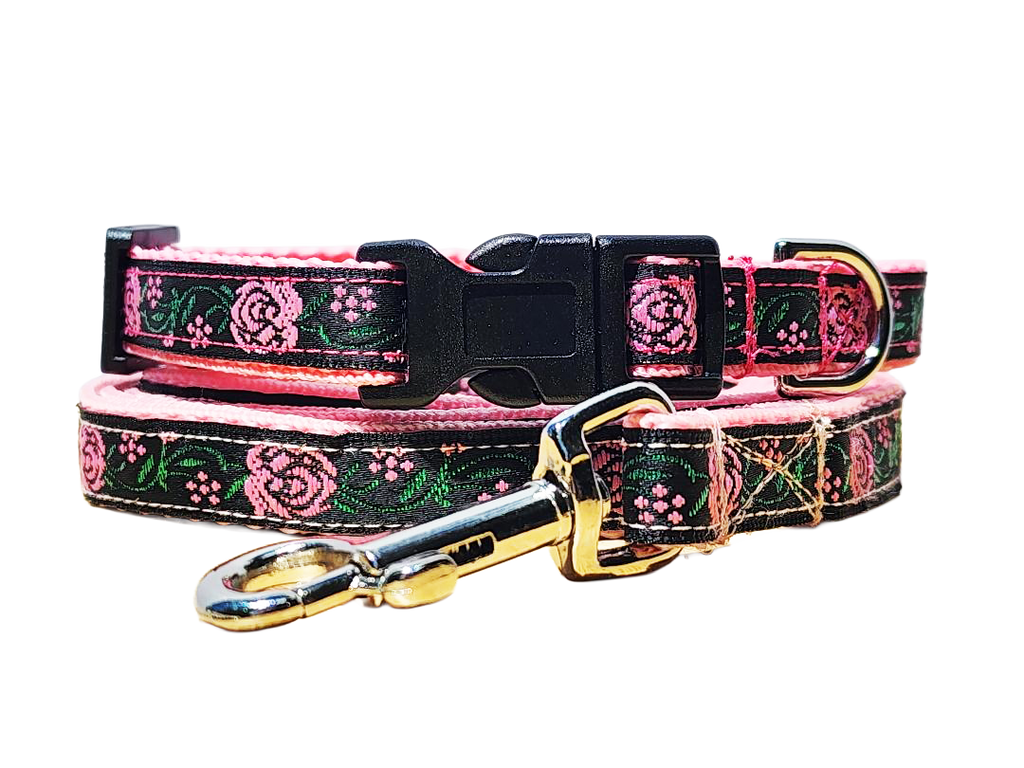 1/2" Pink Rose Dog Collar or Leash