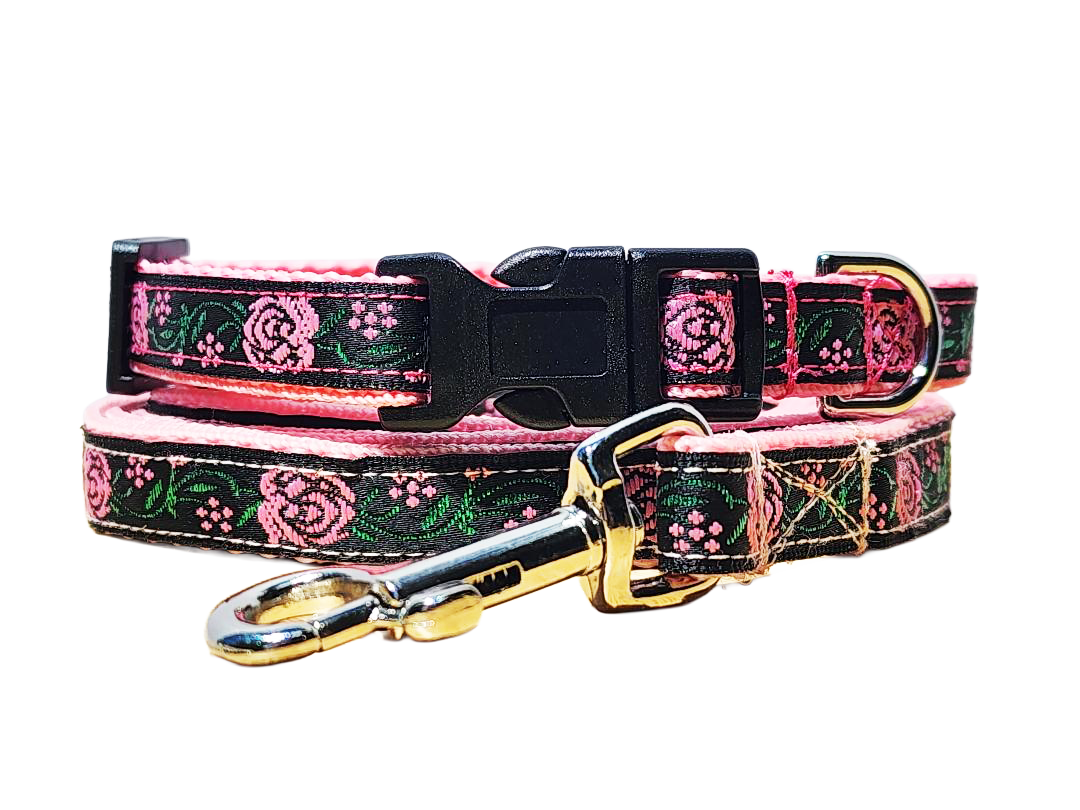 1/2" Pink Rose Dog Collar or Leash