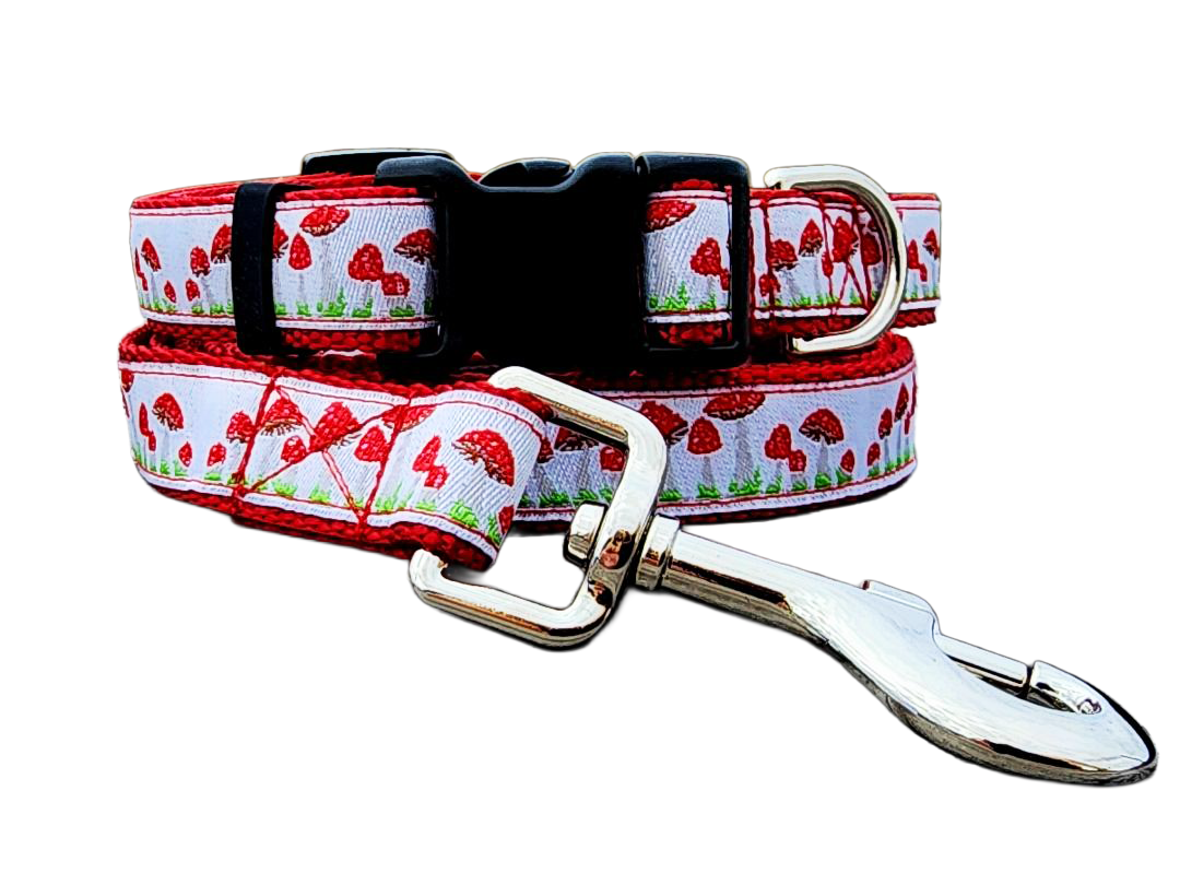 1" Red Mushroom Dog Collar or Leash